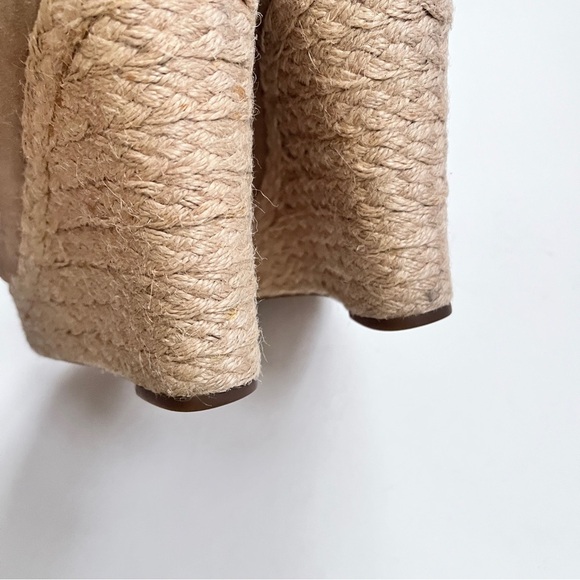 Michael Kors Wedge Sandals Tan Suede Meg Bow Peep Toe Espadrilles Size 9 - Picture 9 of 10